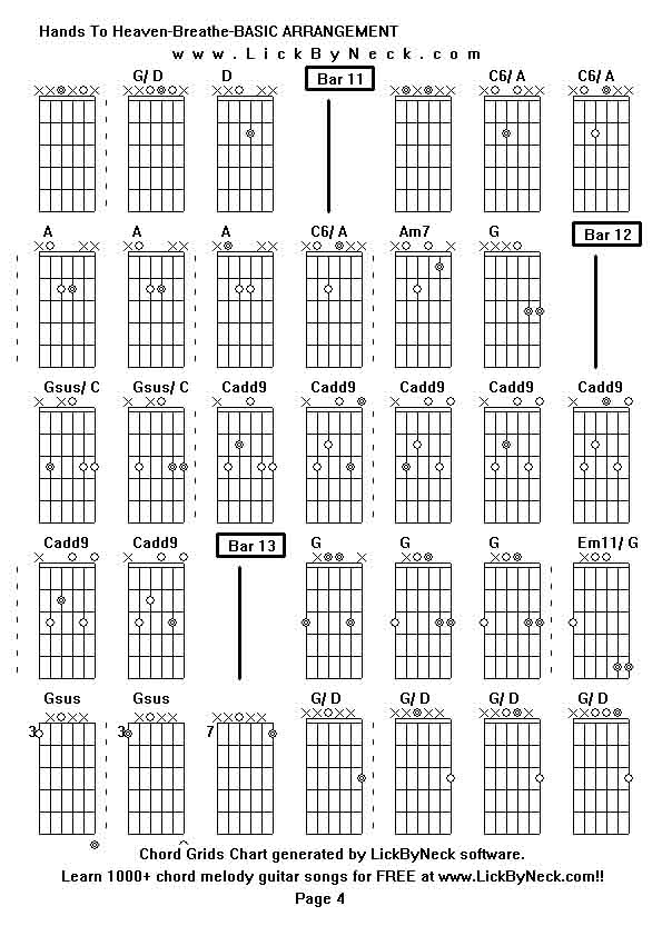 Chord Grids Chart of chord melody fingerstyle guitar song-Hands To Heaven-Breathe-BASIC ARRANGEMENT,generated by LickByNeck software.